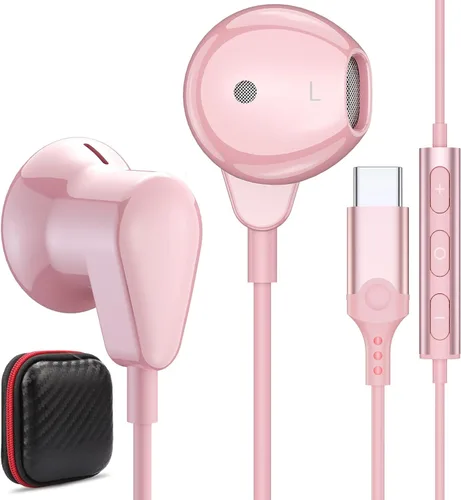 Vista 10 de ACAGET Auriculares USB C para iPhone 17 Pro Max Air 16 15 Plus/iPad Pro Air Mini, auriculares tipo C con cable con micrófono de llamada