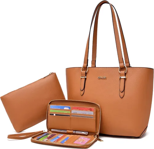 Vista 18 de Qiyuer - Bolsos para mujer, carteras, juegos de bolsos con asa superior, bolsos de hombro, bolso de mano, bolso de trabajo con cartera a juego, 3
