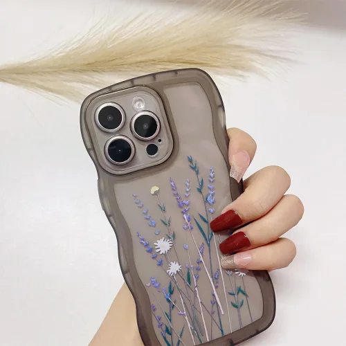 Vista 6 de Funda compatible con iPhone 15 Pro Max, bonita funda ondulada con flores transparentes, funda protectora estética floral de TPU suave para iPhone 15