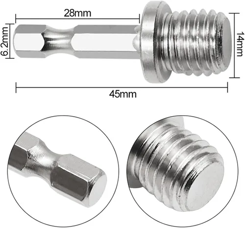 Vista 2 de Adaptador de taladro hexagonal Conector de carpintería M14 Llave eléctrica de división Adapta tu taladro eléctrico a alto par de enchufes de taladro