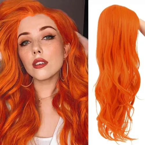 Vista 20 de Kaneles Peluca rizada de color rojo degradado, pelucas de cabello largo ondulado para mujer, pelucas de fibra sintética negra y roja para fiesta