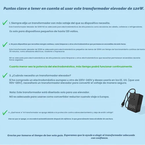 Vista 4 de 120 vatios, convertidor de voltaje de 110 V a 220 V, convertidor de voltaje de 110 a 220, transformador de paso ascendente de 110 V a 220 V
