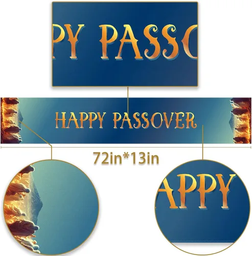 Vista 2 de Camino de mesa de Pascua Pésaj, éxodo judío de Egipto, festival, decoración de fiesta, cocina, comedor, decoración del hogar (13 x 72 pulgadas)