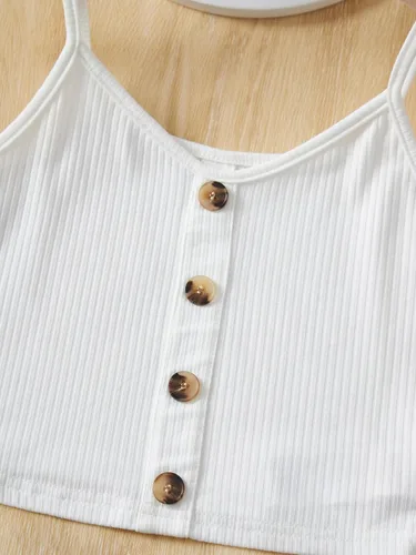 Vista 3 de SHENHE Conjunto de 2 piezas para niña, camiseta sin mangas con botones y pantalones cortos con cinturón