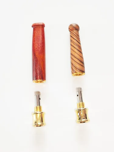 Vista 4 de Juego de 2 portacigarrillos de madera con interfaz de metal, hecho a mano de madera natural, portátil, reutilizable, regular