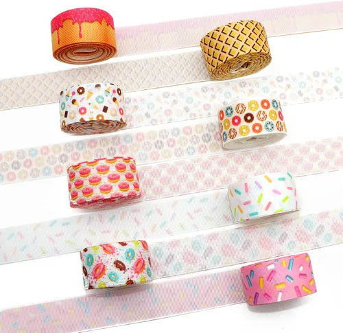 Vista 3 de David accessories Cinta de grogrén de rosgrén de 1 pulgada de ancho x 40 yardas en total, 8 rollos de 5 yardas para bricolaje hecho a mano, lazo