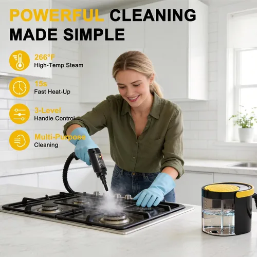 Vista 2 de Limpiador a vapor portátil, mango ajustable de 3 niveles, tanque de 2.2 L