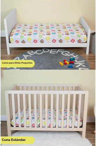 Vista 2 de CoComelon Juego de sábanas, se adapta a cama infantil o colchón de cuna, sábana bajera y funda de almohada, color blanco + verde