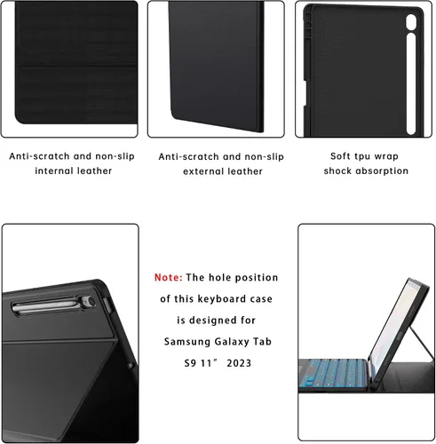 Vista 6 de Funda para Samsung Galaxy Tab S10 Lite/S9 de 11 pulgadas/S9 FE 10.9 pulgadas / S10 FE 10.9 pulgadas con teclado – 7 colores retroiluminados