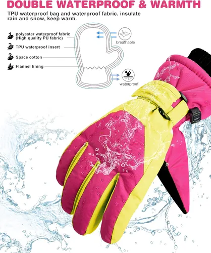 Vista 3 de ThxToms Guantes de invierno para niños, impermeables, guantes de nieve para niños y niñas, clima frío, deportes al aire libre, snowboard, bicicleta