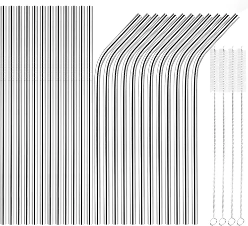 Vista 9 de Tomorotec Juego de 14 popotes de acero inoxidable de 11 pulgadas y 2 cepillos de limpieza con diseños curvos y rectos, compatible con vasos Stanley