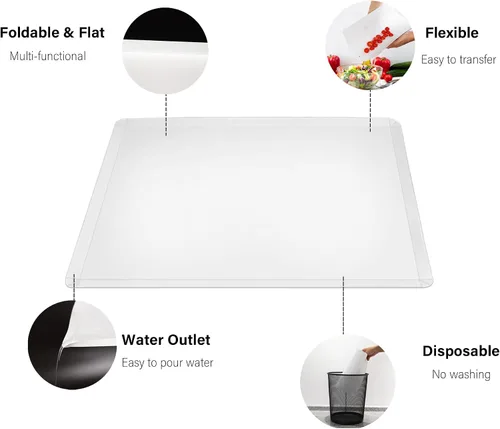 Vista 2 de ZVP Tablas de cortar desechables, 30 unidades, hoja de tabla de cortar plegable con pliegue integrado, alfombrilla de corte de plástico flexible