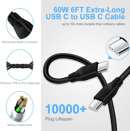 Vista 4 de 65W Super Samsung S26 Fast Charger Android Phone Block & 6ft Type C Cable USB C Charger Fast Charging for Samsung Galaxy S26 Ultra S26 Plus S25