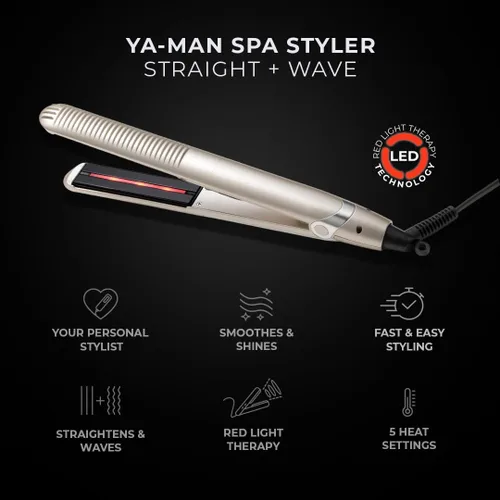 Vista 2 de YA-Man Spa Styler - Plancha plana 2 en 1, plancha recta + ondulada, tecnología japonesa avanzada, doble voltaje, placas de turmalina de titanio