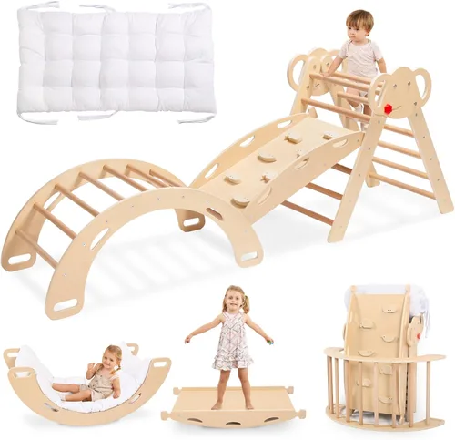 Vista 11 de WINGYZ Pikler Triangle Set, Montessori 8 en 1 Juego de escalada con cojín Azul