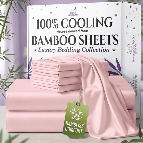 Vista 22 de SLEEP SANCTUARY - Juego de sábanas 100% viscosa derivada de bambú tamaño individual 4 piezas – Sábanas de lujo BamBliss de enfriamiento