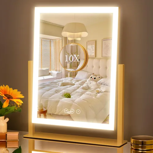 Vista 8 de Kotdning Espejo de tocador con luces, espejo de maquillaje LED de 16.7 x 13.2 pulgadas, espejo de maquillaje iluminado con luces, control táctil