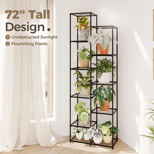Vista 3 de Bamworld Soporte para plantas para interiores y exteriores, estante grande de metal de 11 niveles para plantas, soportes de flores de varios Negro
