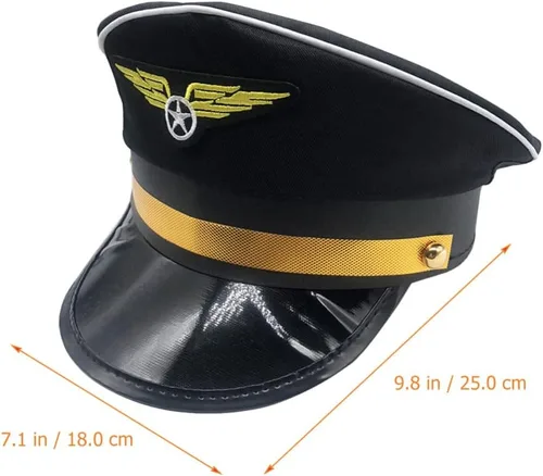 Vista 4 de Ciieeo Sombrero de disfraz de capitán, accesorio para sombrero de capitán de yate, gorra de piloto ajustable, Negro