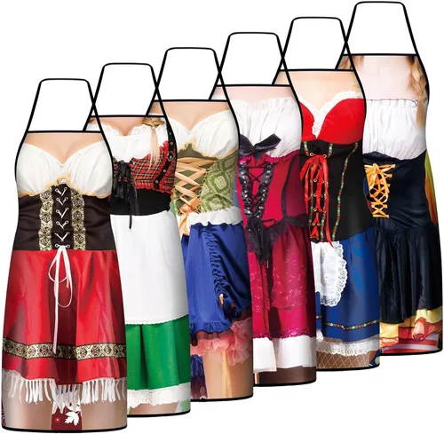 Vista 7 de Leumoi 6 delantales de Oktoberfest para fiesta alemana, delantal bávaro, novedad para mujeres y hombres, para cocinar, barbacoa, regalos de fiesta