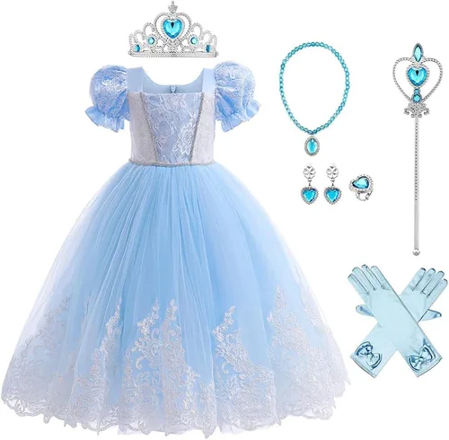 Vista 2 de Disfraz de princesa para niños y niñas, vestido largo de baile + peluca de hada, disfraz de Halloween, Navidad, carnaval, cosplay