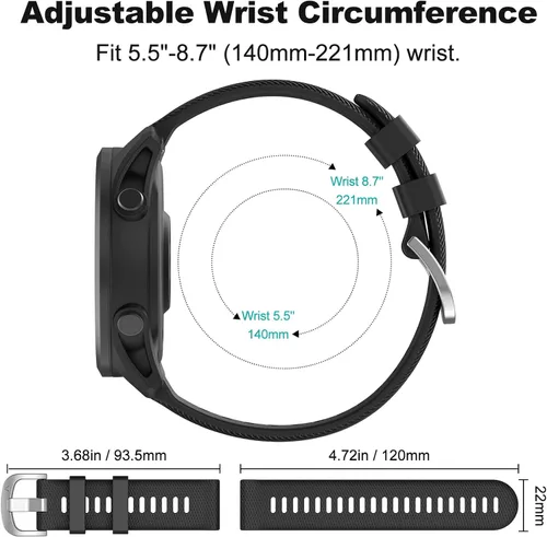 Vista 5 de OVERSTEP Correa de reloj para Forerunner 255/265, bandas de reloj de silicona de 0.866 in para Garmin Vivoactive 4/Forerunner 255/265 Music/Venu 2