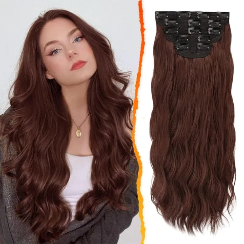 Vista 37 de BARSDAR Extensiones de cabello ondulado con clip negro marrón - 14 pulgadas, extensiones de cabello corto ondulado con clip para mujer - 5 piezas