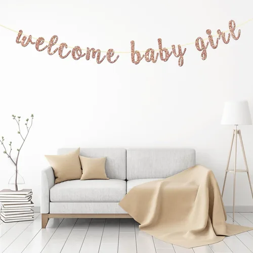 Vista 4 de Cartel de bienvenida para niña, con purpurina de oro rosa con una pequeña princesa, baby shower, revelación de género, decoración de fiesta AF