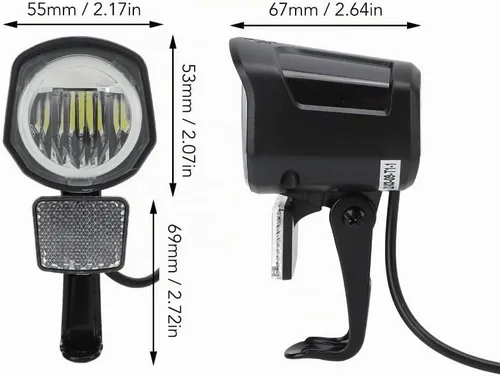 Vista 3 de Faro delantero de bicicleta eléctrica LED de 12 V-72 V, conector universal de 2 pines, luz frontal para conducción nocturna en bicicletas y scooters