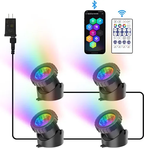 Vista 12 de RGB - Luces sumergibles para estanques bajo el agua, luces de fuente LED súper brillantes, focos de paisaje de colores, control por aplicación