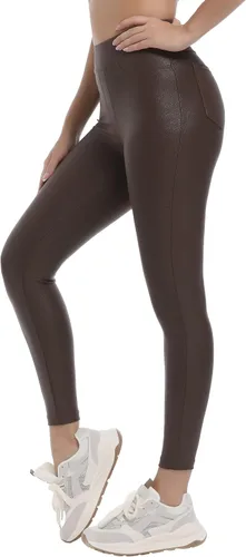 Vista 3 de HARTPOR Leggings de piel sintética para mujer de 25 pulgadas, pantalones de cuero de cintura alta, pantalones de cuero elásticos al tobillo
