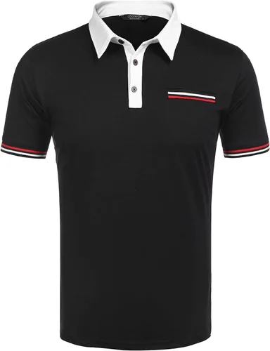 Vista 7 de COOFANDY Polo de manga corta para hombre, con mangas a rayas, ajuste clásico, casual, con bolsillo