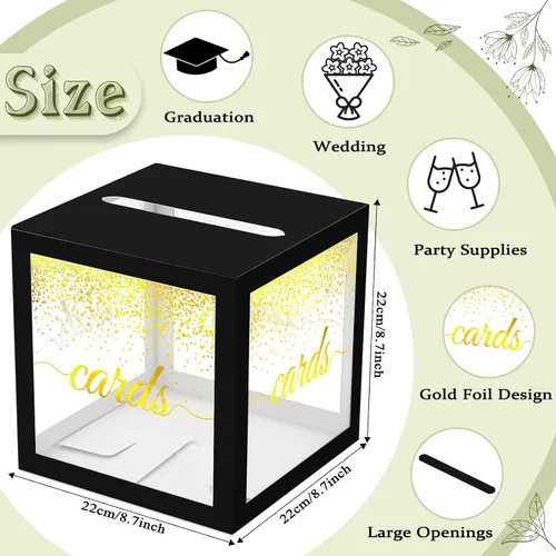 Vista 4 de WNINK Caja transparente para tarjetas de regalo, caja de recepción de tarjetas para cumpleaños, boda, compromiso, despedida de soltera o baby