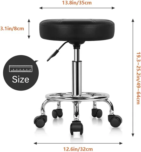 Vista 3 de KKTONER - Taburete redondo rodante de cuero sintético PU, altura ajustable, giratorio, para trabajo de dibujo, spa, tienda médica, salones, Negro