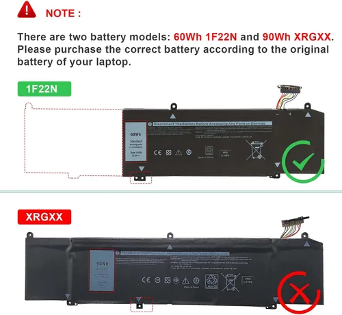 Vista 2 de Futurebatt 1F22N 15.2V 60Wh Nueva batería de repuesto para laptop Dell Alienware M15 M17 R1 G7 7590 7790 G5 5590-D2783W D2743B D2865B D2863W D2842W