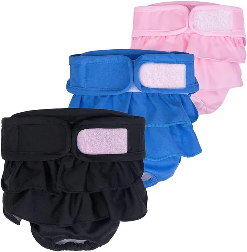 Vista 7 de Pañales lavables para perras, falda duradera para vestido de perro, pañales reutilizables para mascotas y cachorros, bragas de calor para perras