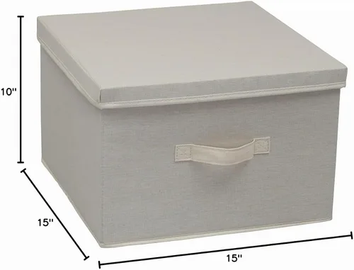 Vista 8 de Household Essentials Caja de almacenamiento cuadrada con tapa con lona de polialgodón transpirable y lados reforzados, acabado crema