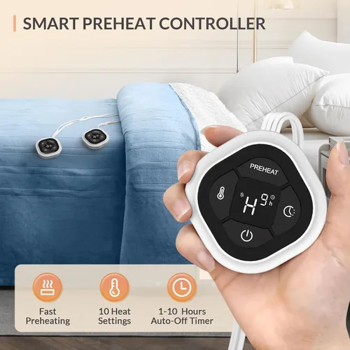Vista 2 de HOMLYNS LuxeHeat - Manta térmica eléctrica tamaño King, manta térmica de franela suave Sherpa con 10 ajustes de calor, temporizador de 1 a 10 horas
