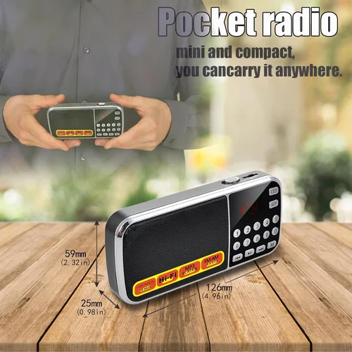 Vista 4 de Radios Pequeños Portátiles AM FM, Radio con Batería de Gran Capacidad Recargable, Ranura para Tarjeta TF Micro SD y USB, Reproducción MP3, Botones