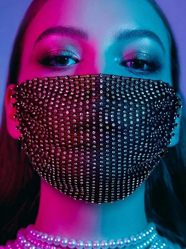 Vista 3 de Nuanchu 4 piezas de malla con diamantes de imitación cubierta facial de malla brillante de cristal para mujer