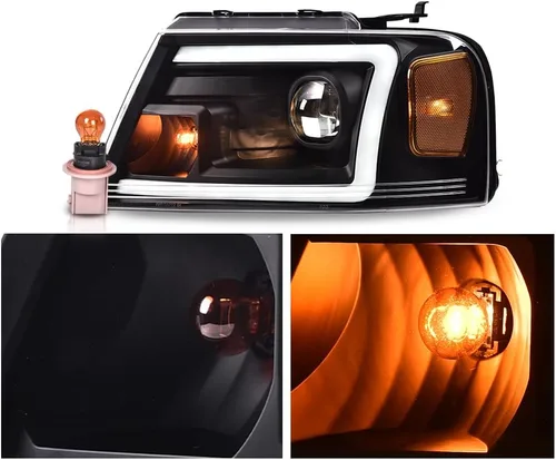 Vista 7 de G-PLUS - Par de faros delanteros led para circulación diurna, lente transparente, carcasa negra, reflector ámbar