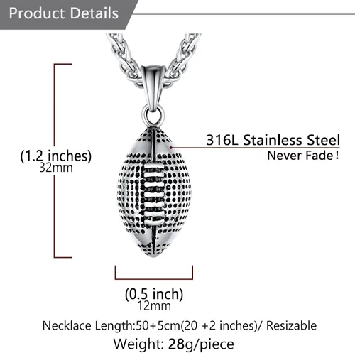 Vista 5 de U7 Men SoccerFootballBaseball Chain Stainless Steel 18K Gold Plated Cool Sport Pendant Running Shoe Necklaces, Baseball Cross Necklaces with 22+2
