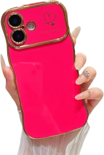 Vista 25 de ZTOFERA Funda para iPhone 11 de 6.1 pulgadas, bonita funda con marco ondulado rizado con patrón de corazón de amor, borde chapado de lujo
