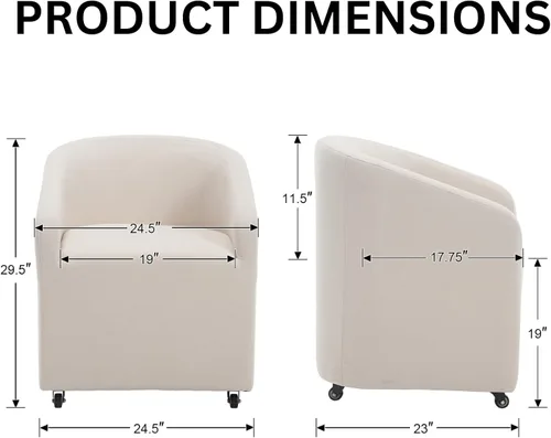 Vista 2 de Sillas de comedor de barril con ruedas, sillas tapizadas de lino beige para comedor y cocina, sillón lateral moderno con ruedas para dormitorio
