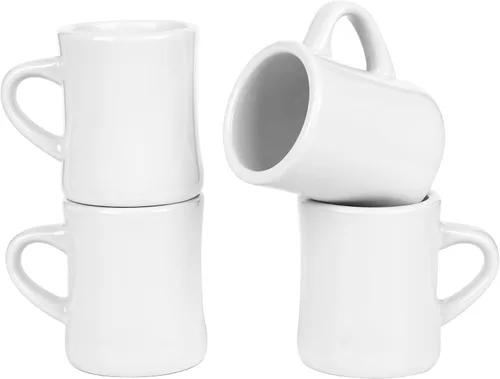 Vista 9 de Juego de 4 tazas de café blancas de 11 onzas, ideal para juego de cocina, viajes y té caliente (crema)