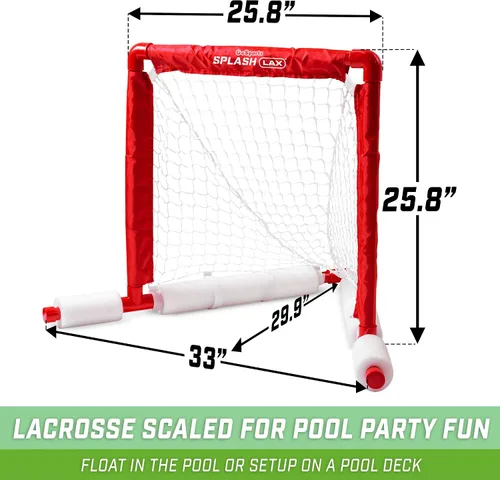 Vista 5 de GoSports Lacrosse - Juego de portería flotante para piscina, incluye portería de agua, 2 palos y 4 bolas suaves, color rojo