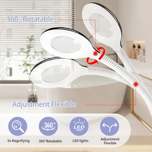 Vista 4 de Vaporizador facial profesional, vaporizador facial 2 en 1 con lámpara de aumento 5X para limpieza profunda e hidratación, vaporizador facial sobre