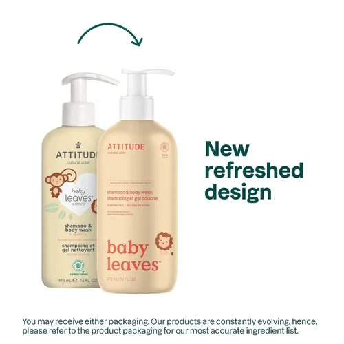 Vista 2 de ATTITUDE Champú y gel de baño 2 en 1 para bebé, verificado por EWG, dermatológicamente probado, vegano, néctar de pera, 16 onzas líquidas