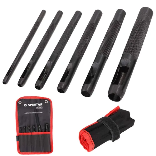 Vista 10 de Spurtar Juego de Punzones Huecos de 9 Piezas 2.5-10.0mm de Acero al Carbono de Alta Resistencia, Herramienta Redonda para Agujeros de Cuero, Kit