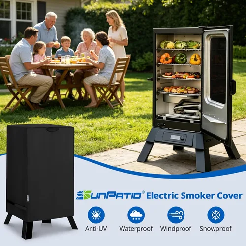 Vista 8 de Funda para ahumador eléctrico de 30 pulgadas, cubierta vertical cuadrada impermeable resistente para ahumador, cubierta digital para barbacoa